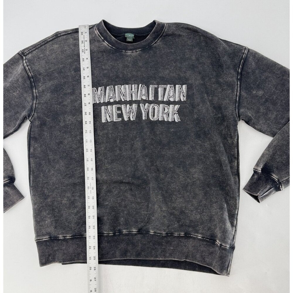 Wild Fable Manhattan‎ Oversized Sweatshirt Black Stone Wash Bling Size XXS - Picture 5 of 6